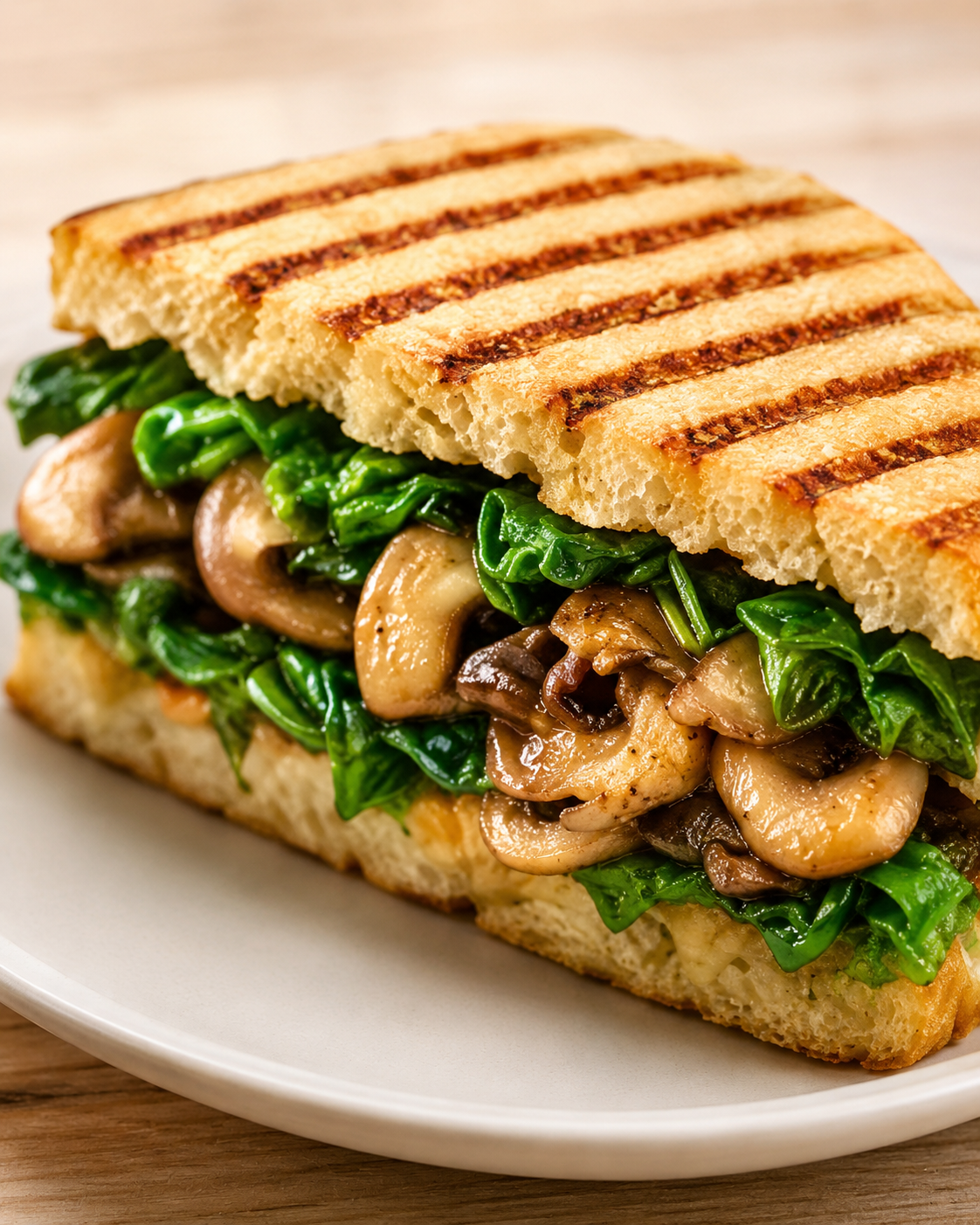 Grilled mushroom and spinach panini